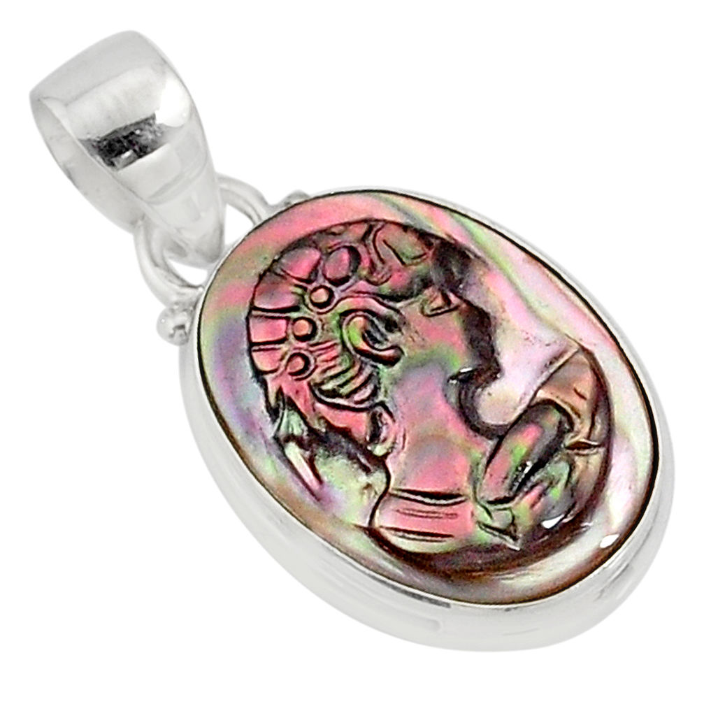 925 silver 8.58cts lady face natural titanium cameo on shell pendant r80370