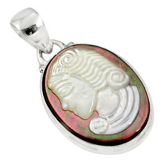 925 silver 11.17cts lady face natural titanium cameo on shell pendant r80374