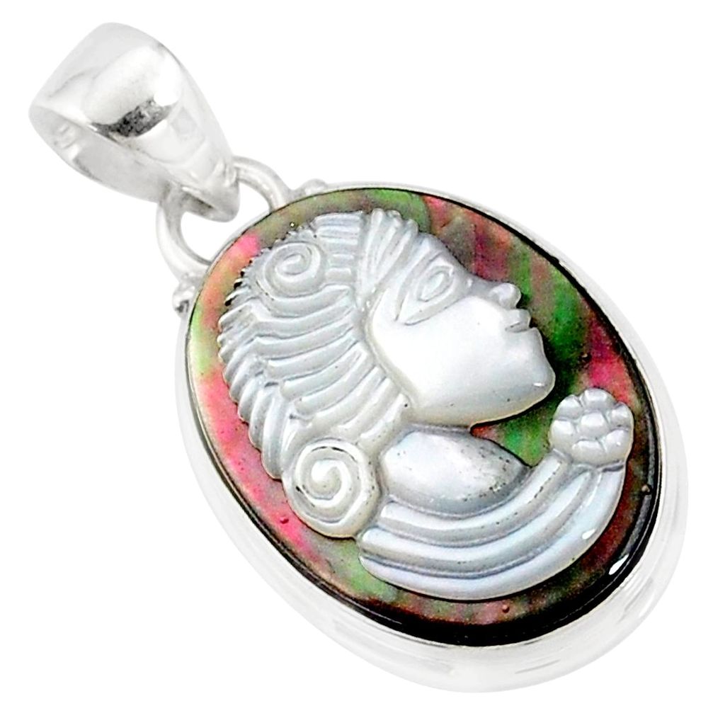 925 silver 10.70cts lady face natural titanium cameo on shell pendant r80391