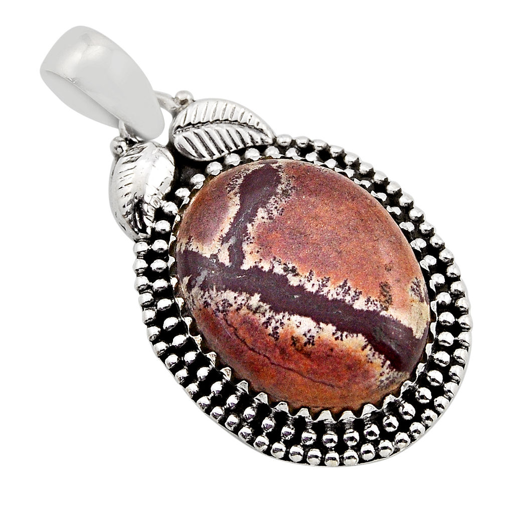 925 silver 16.78cts leaf natural grey sonoran dendritic rhyolite pendant n1043