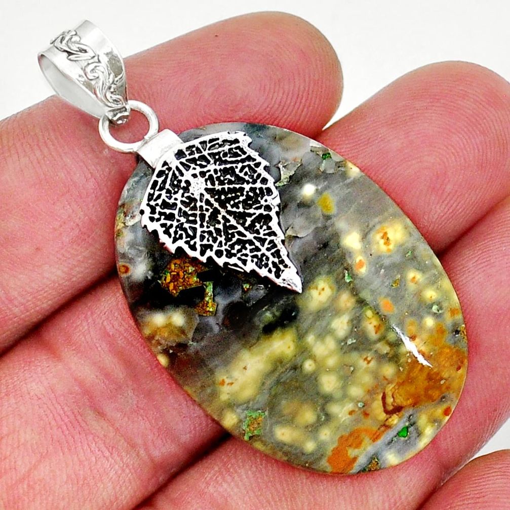 925 silver 31.58cts leaf natural ocean sea jasper (madagascar) pendant y17952