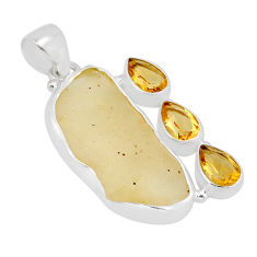 925 silver 13.79cts libyan desert glass (gold tektite) citrine pendant y70684