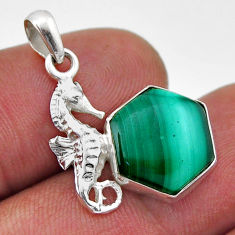 925 silver 6.15cts malachite (pilot's stone) hexagon seahorse pendant n46210