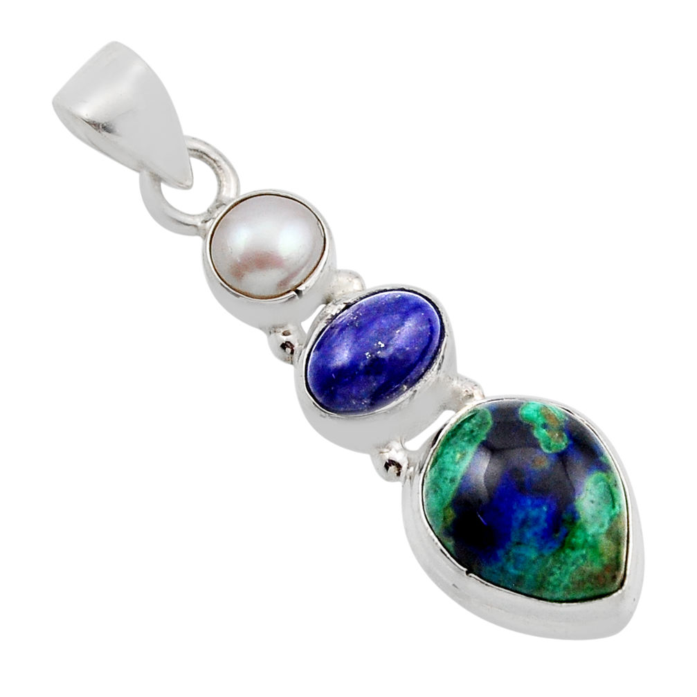925 silver 6.62cts malachite in chrysocolla lapis lazuli pearl pendant y87559