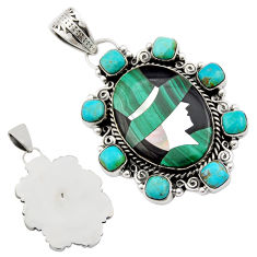 925 silver 51.21cts malachite onyx pearl arizona cameo turquoise pendant c30442
