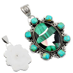 925 silver 50.54cts malachite onyx pearl arizona turquoise cameo pendant c30444