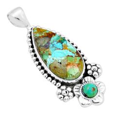 925 silver 14.90cts matrix royston turquoise pear flower pendant jewelry u90102