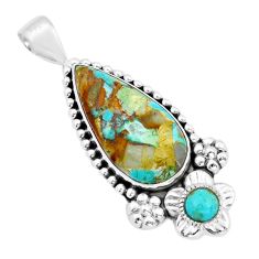 925 silver 14.93cts matrix royston turquoise pear flower pendant jewelry u90112
