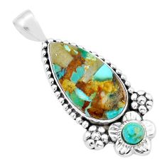925 silver 14.90cts matrix royston turquoise pear flower pendant jewelry u90115