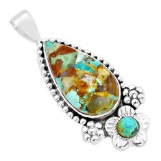 925 silver 15.29cts matrix royston turquoise pear flower pendant jewelry u90117
