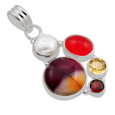 925 silver 18.47cts mookaite cornelian garnet pearl lemon topaz pendant n13552