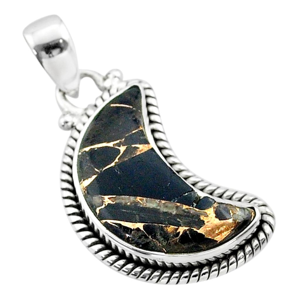 925 silver 8.80cts moon natural black australian obsidian pendant t45790