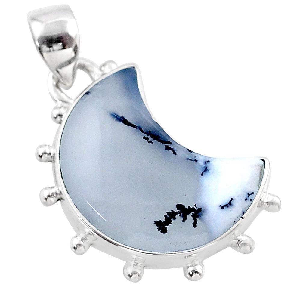 925 silver 11.04cts moon natural dendrite opal (merlinite) pendant t45833