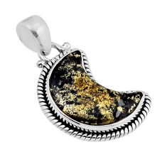 925 silver 12.52cts moon natural golden pyrite in magnetite fancy pendant y55493