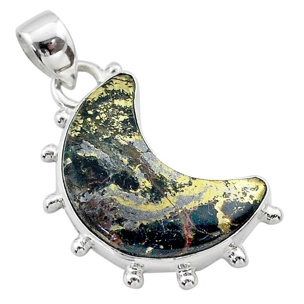 925 silver 9.37cts moon natural golden pyrite in magnetite pendant t45696