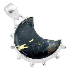925 silver 11.15cts moon natural golden pyrite in magnetite pendant t45737