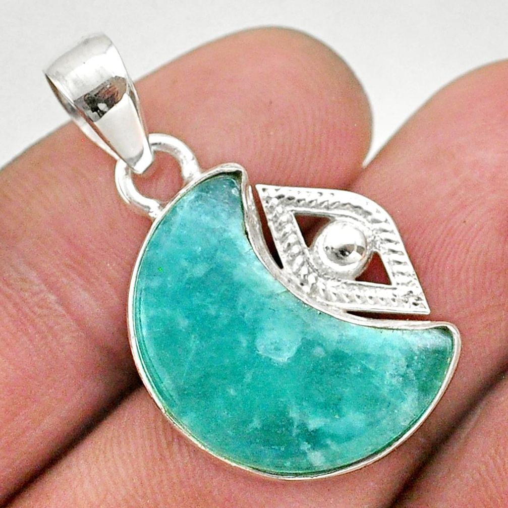 925 silver 10.76cts moon natural green peruvian amazonite eye pendant t46564