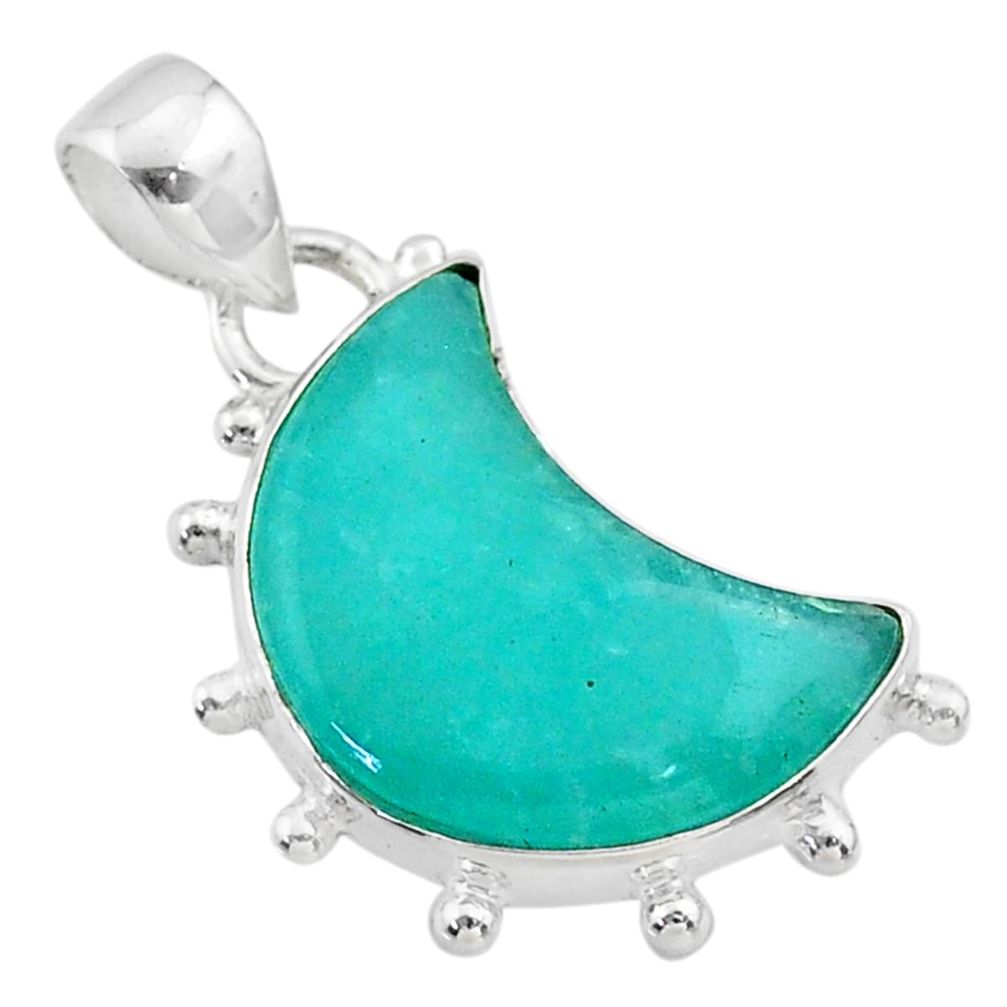 925 silver 8.87cts moon natural green peruvian amazonite pendant t45707