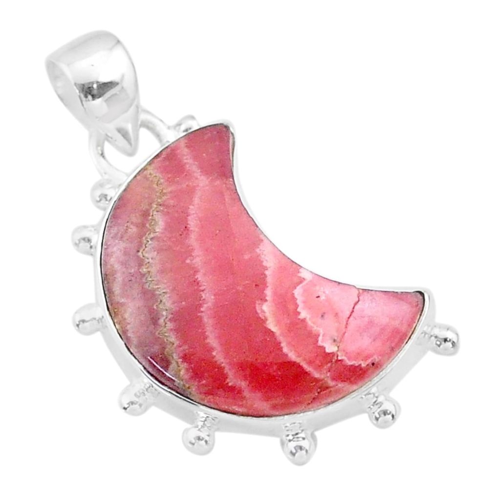 925 silver 12.89cts moon natural rhodochrosite inca rose pendant t45760