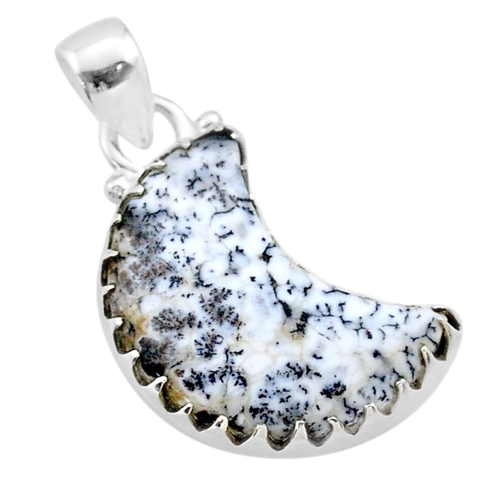 925 silver 7.96cts moon natural white dendrite opal pendant t45570