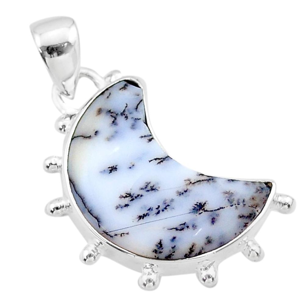 925 silver 8.87cts moon natural white dendrite opal handmade pendant t45712