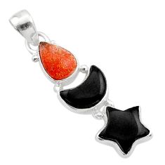 925 silver 8.98cts moon star natural black onyx sunstone pear pendant t63180