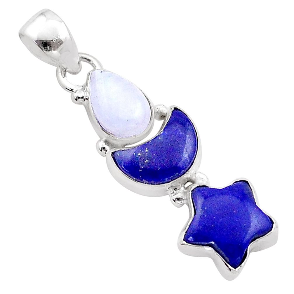 925 silver 9.31cts moon star natural blue lapis lazuli moonstone pendant t63326