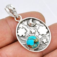 925 silver 3.14cts moon with star blue copper turquoise pendant jewelry u94471
