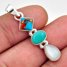 925 silver 6.97cts moonstone pear spiny oyster arizona turquoise pendant n17703