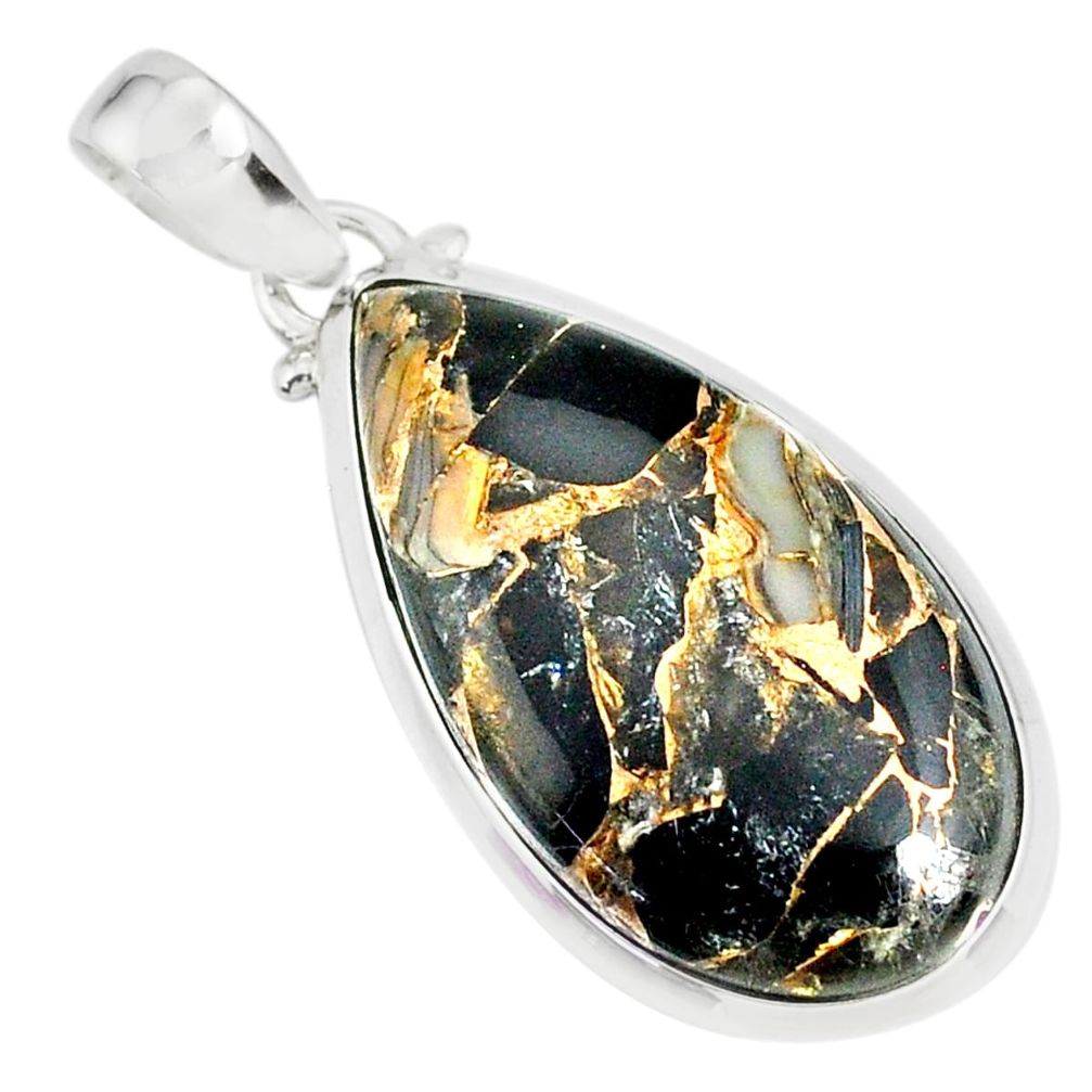 925 silver 14.79cts mother of pearl golden black obsidian pendant r81088