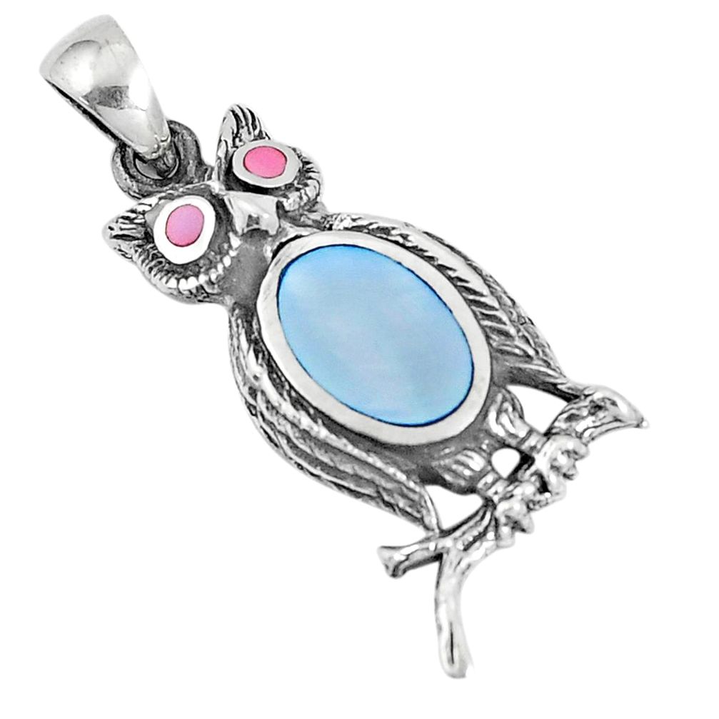 925 silver 3.89gms multi color blister pearl enamel owl pendant a93262 c13798