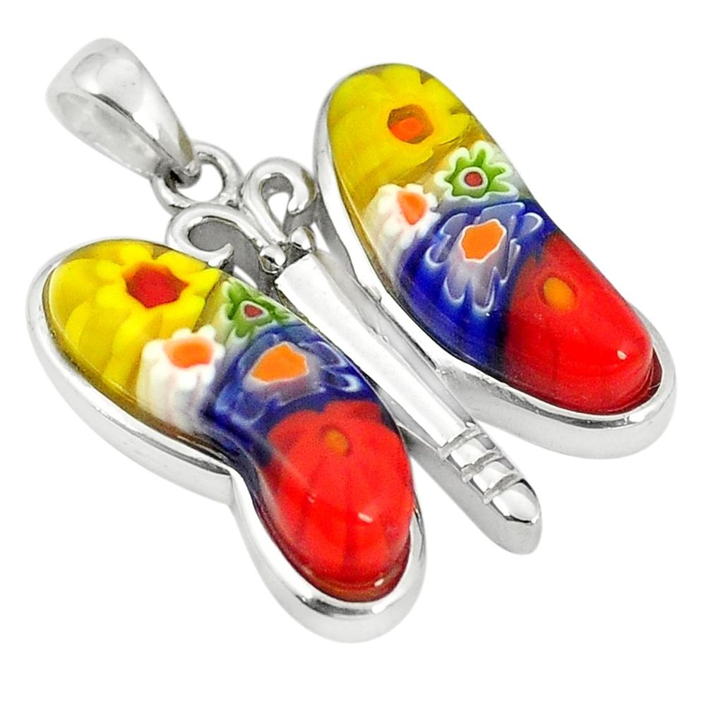 925 silver multi color italian murano glass butterfly pendant c21689