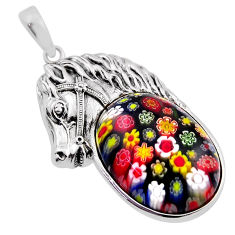925 silver 24.26cts multi color italian murano glass oval horse pendant n20114