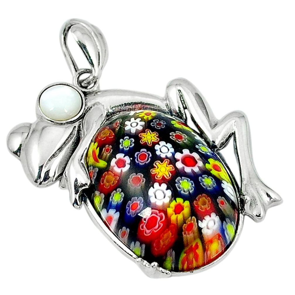 925 silver multi color italian murano glass pearl frog pendant c22542