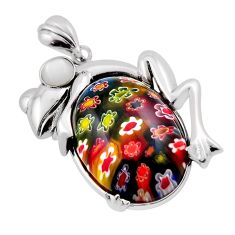 925 silver 23.78cts multi color italian murano glass pearl frog pendant n20120