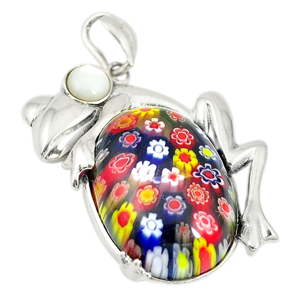 925 silver multi color italian murano glass white pearl frog pendant c21633