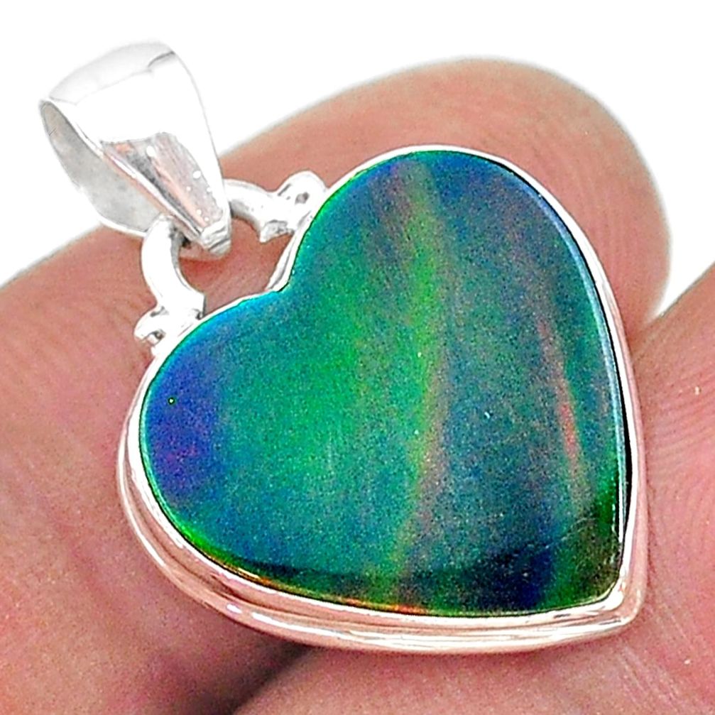 6.47cts multi color northern lights aurora opal (lab) heart pendant t16874