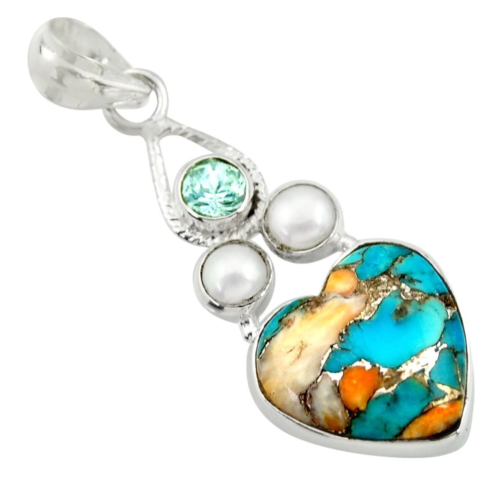 925 silver 10.79cts multi color spiny oyster arizona turquoise pendant d41733