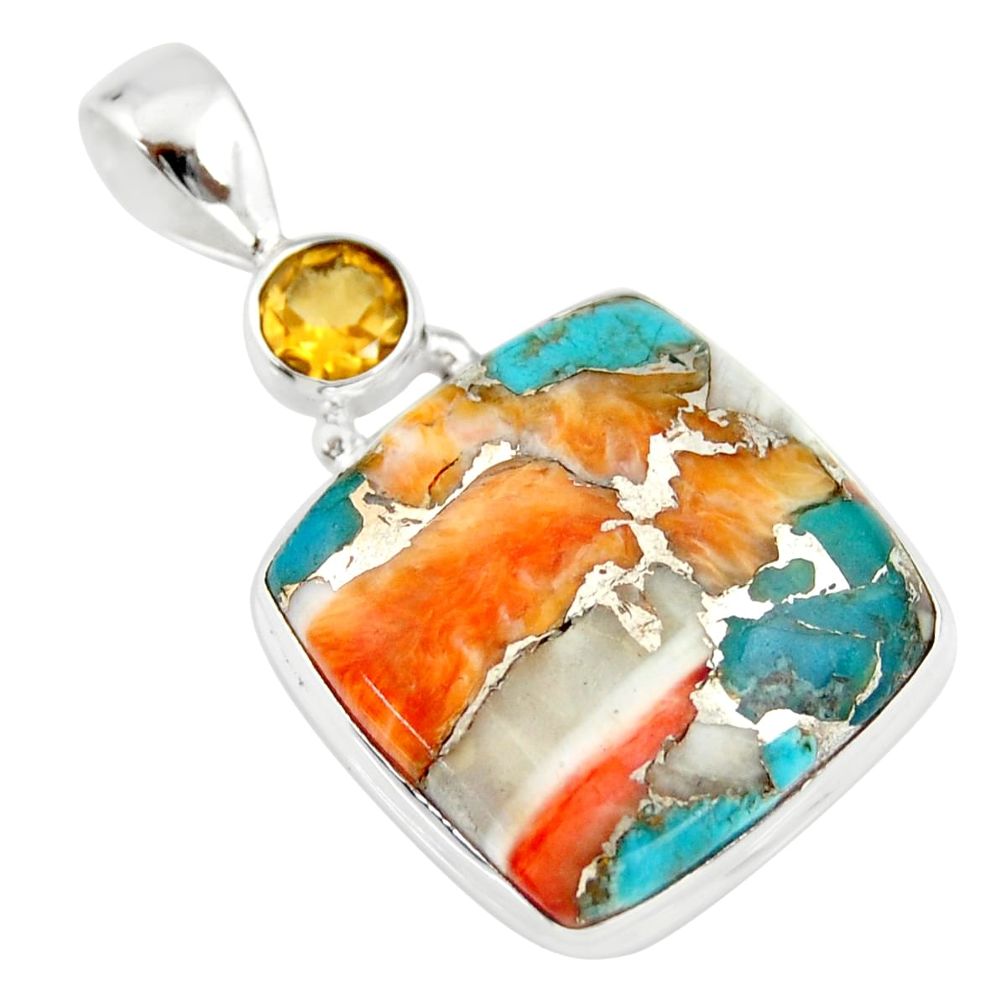 925 silver 20.88cts multi color spiny oyster arizona turquoise pendant r20037