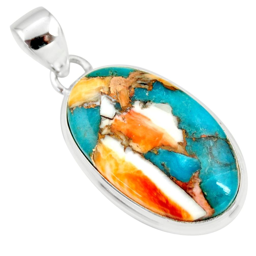 925 silver 15.05cts multi color spiny oyster arizona turquoise pendant r36494