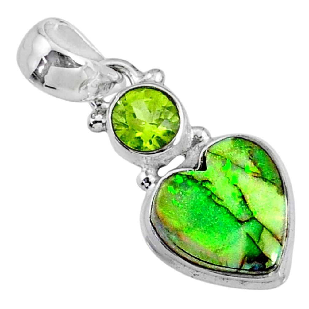 925 silver 4.29cts multi color sterling opal peridot heart pendant r64284