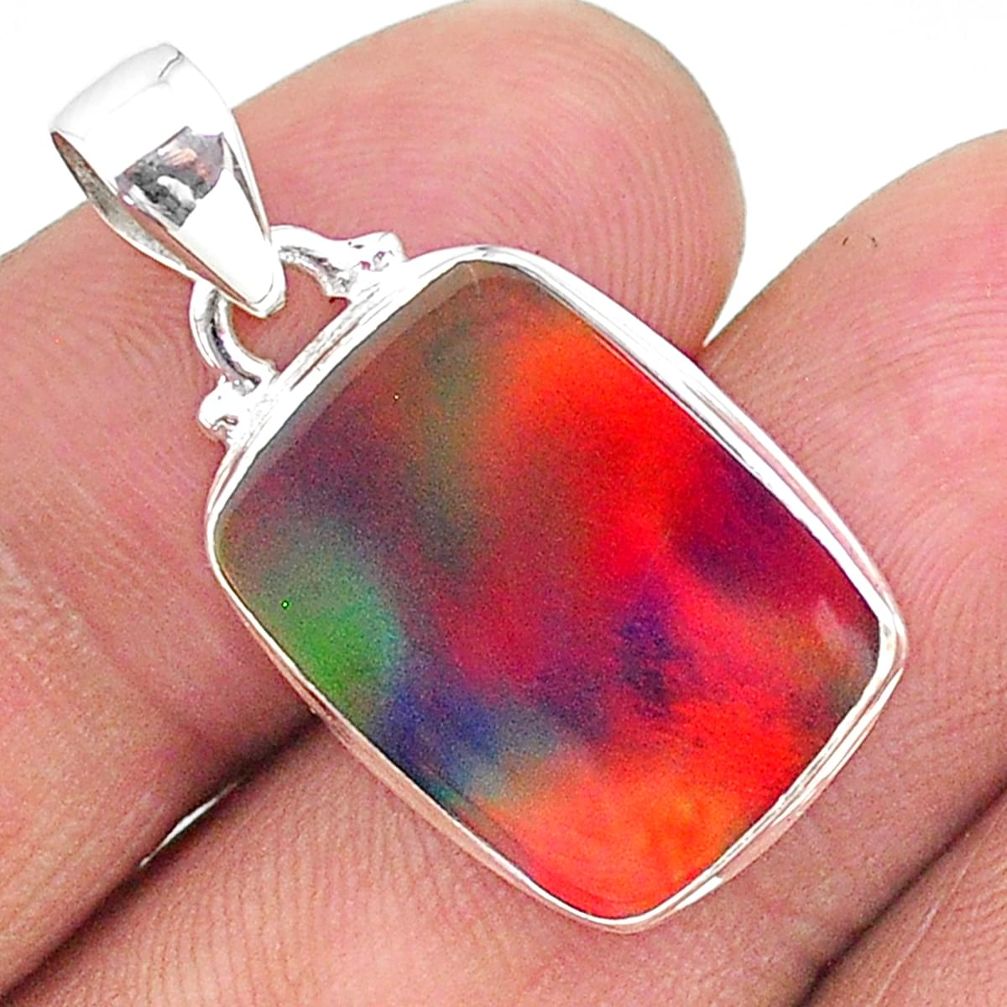 925 silver 7.15cts multi color volcano aurora opal (lab) octagan pendant t16816