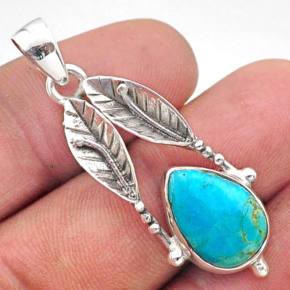 silver southwestern style arizona mohave turquoise deltoid leaf pendant t61990