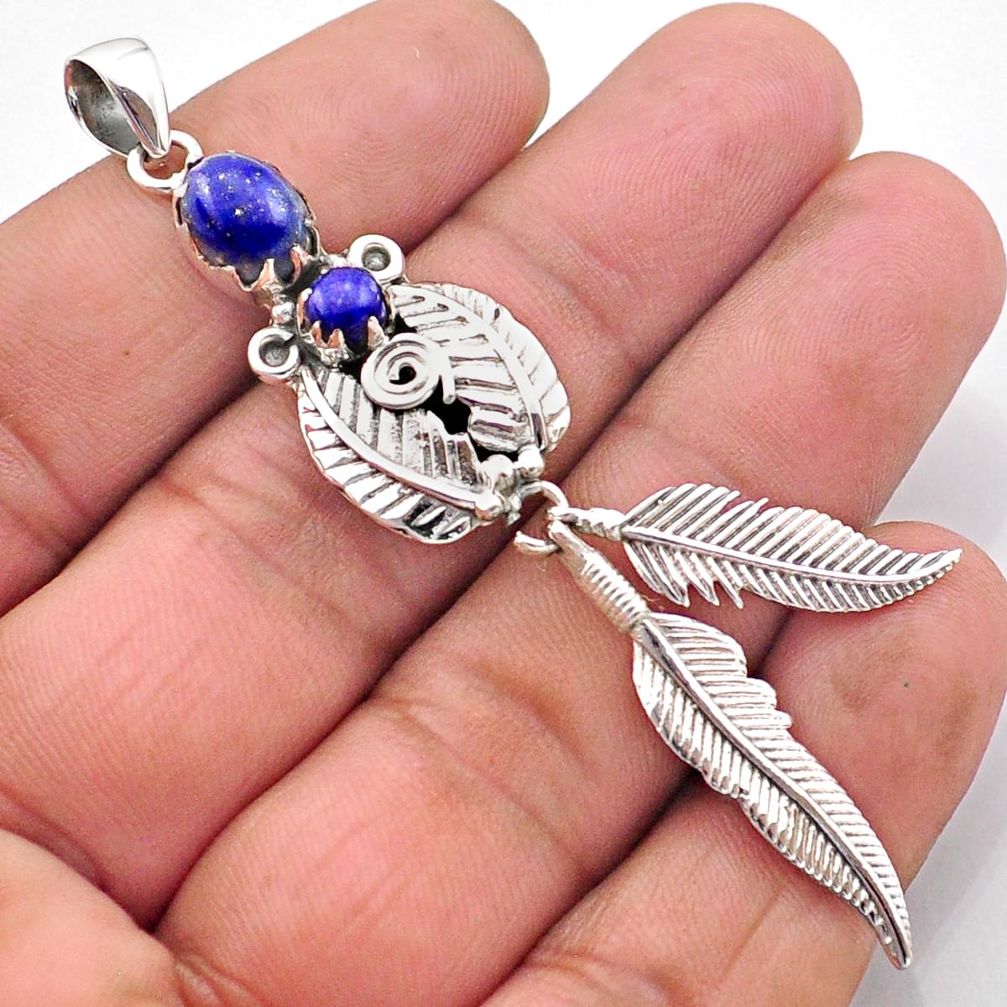 silver southwestern style natural blue lapis lazuli dreamcatcher pendant t62149