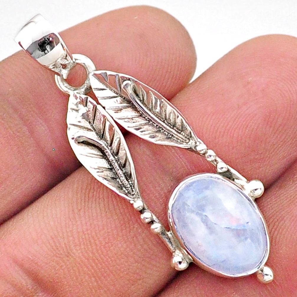 silver 5.38cts southwestern style natural moonstone deltoid leaf pendant t62000