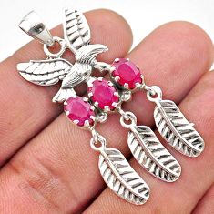 silver 4.51cts southwestern style natural red ruby dreamcatcher pendant t62112