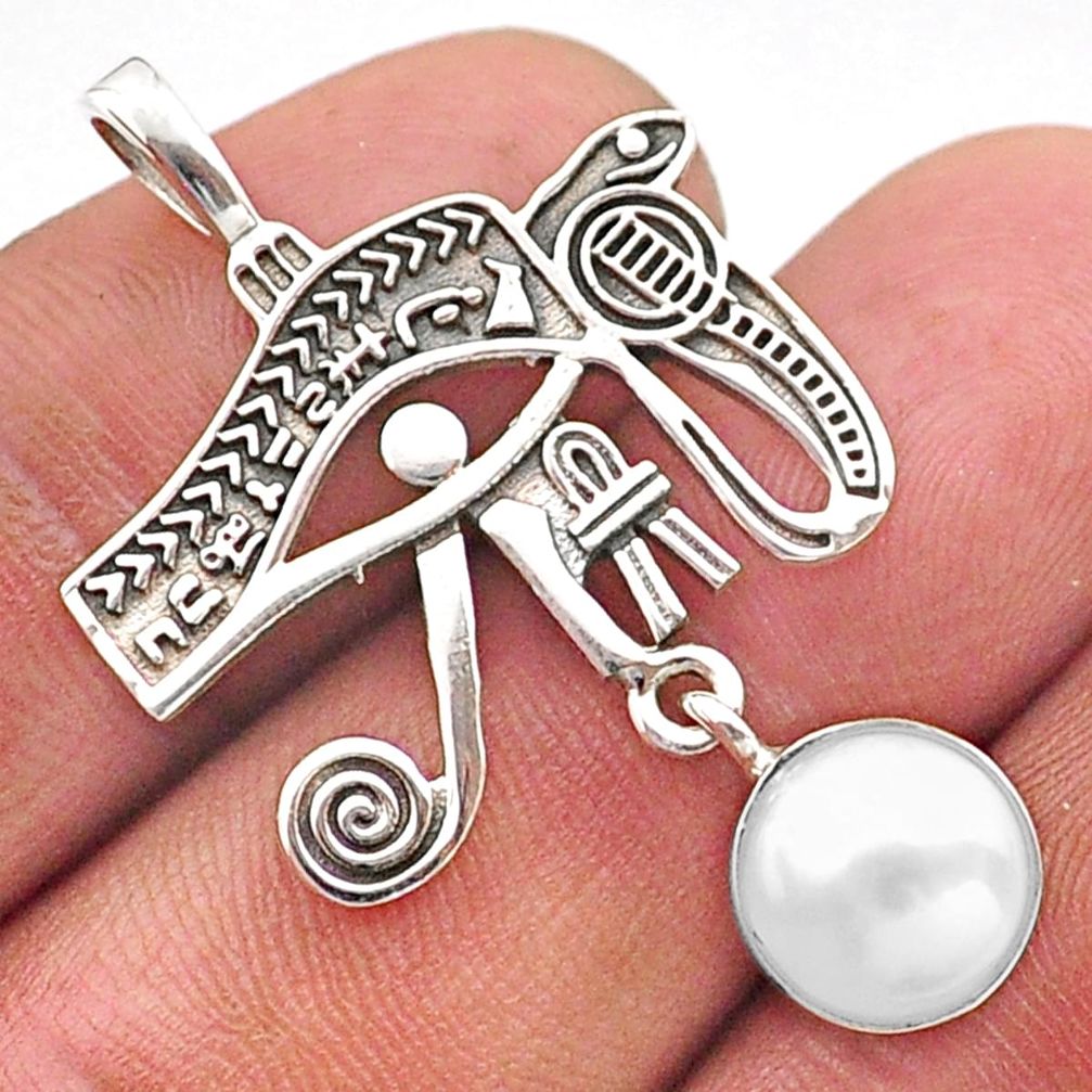 silver 4.92cts southwestern style natural white pearl horse eye pendant t62036