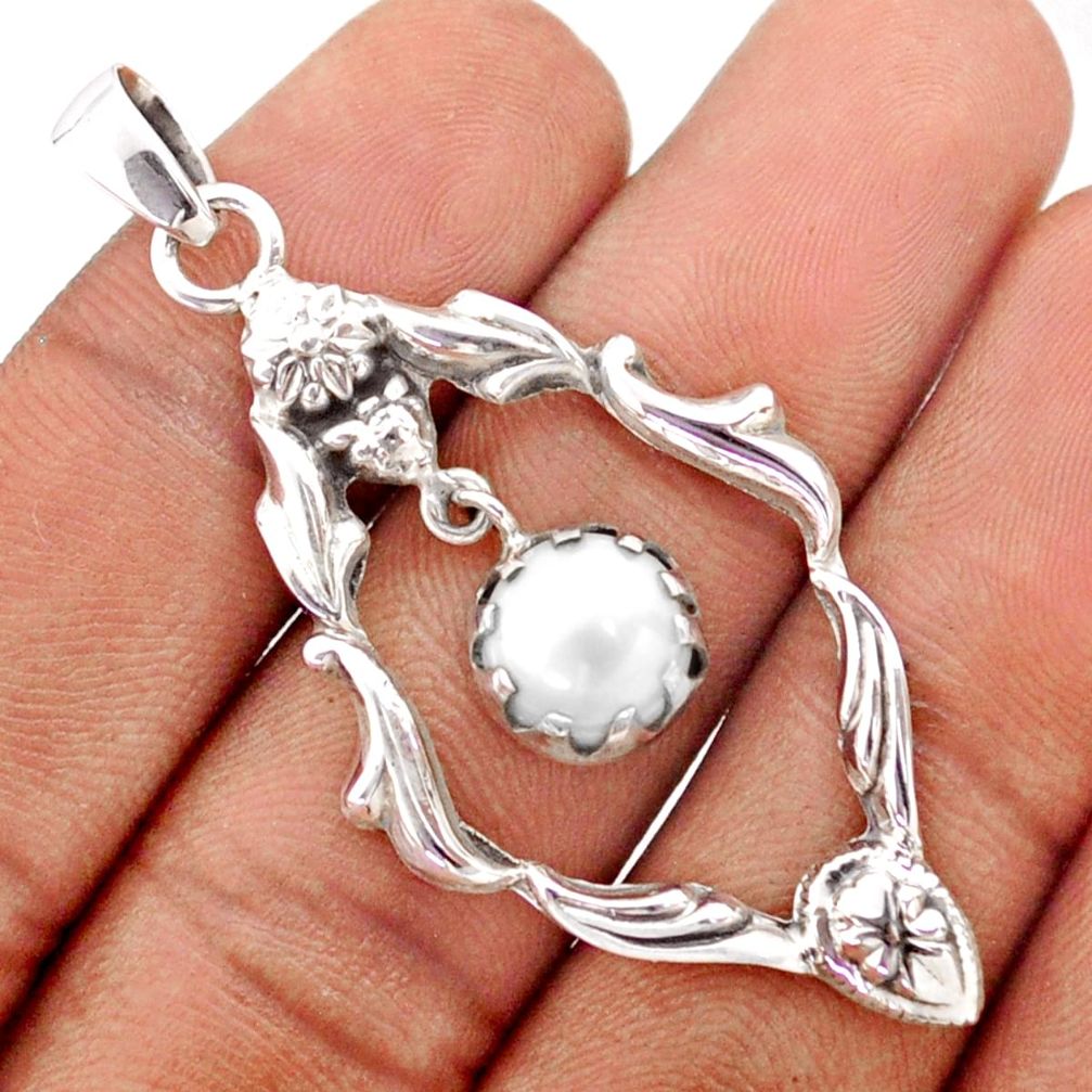 925 silver 5.34cts native american natural white pearl round pendant t79993