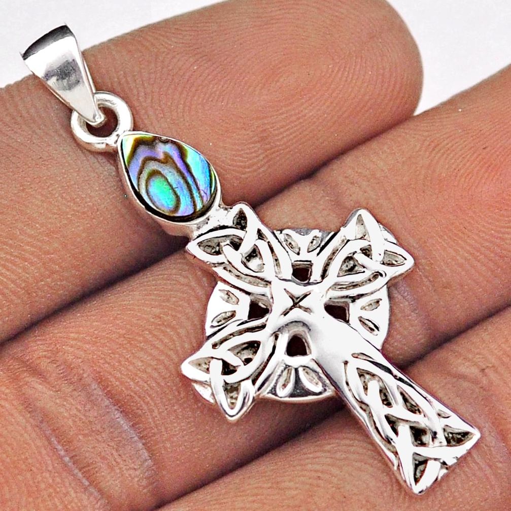 925 silver 1.51cts natural abalone paua seashell celtic cross pendant t88892