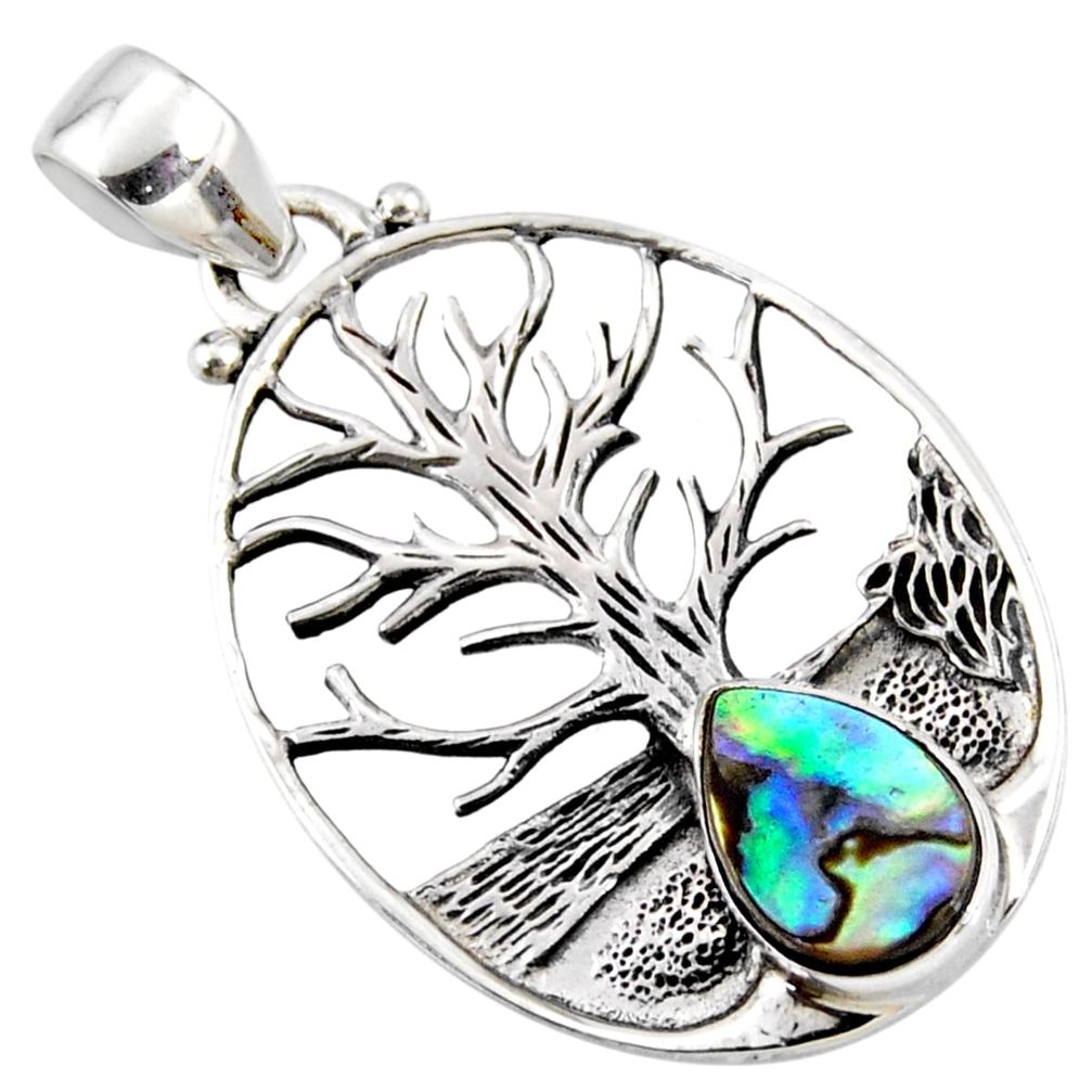 925 silver 2.81cts natural abalone paua seashell tree of life pendant r52995